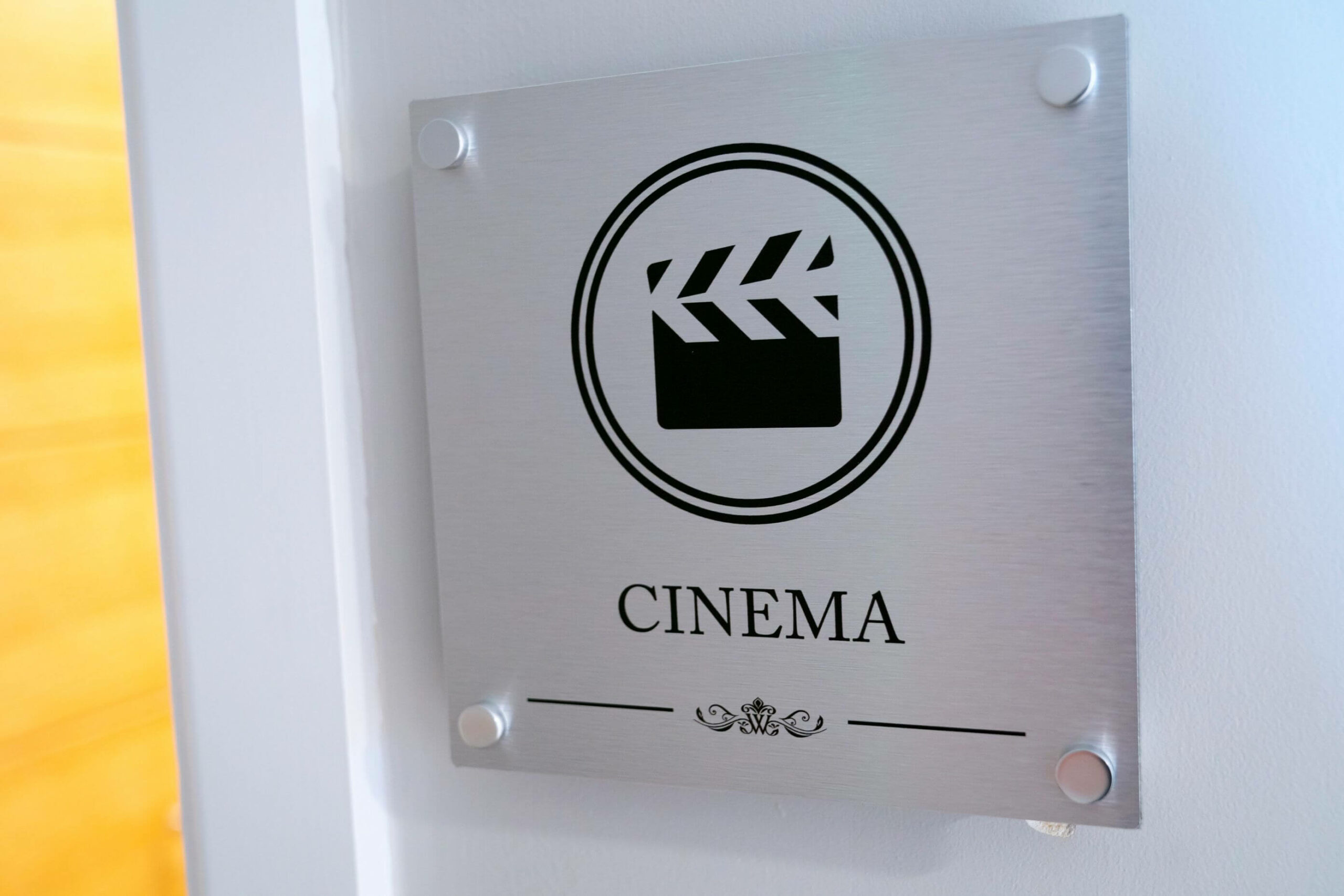The sign for the cinema room