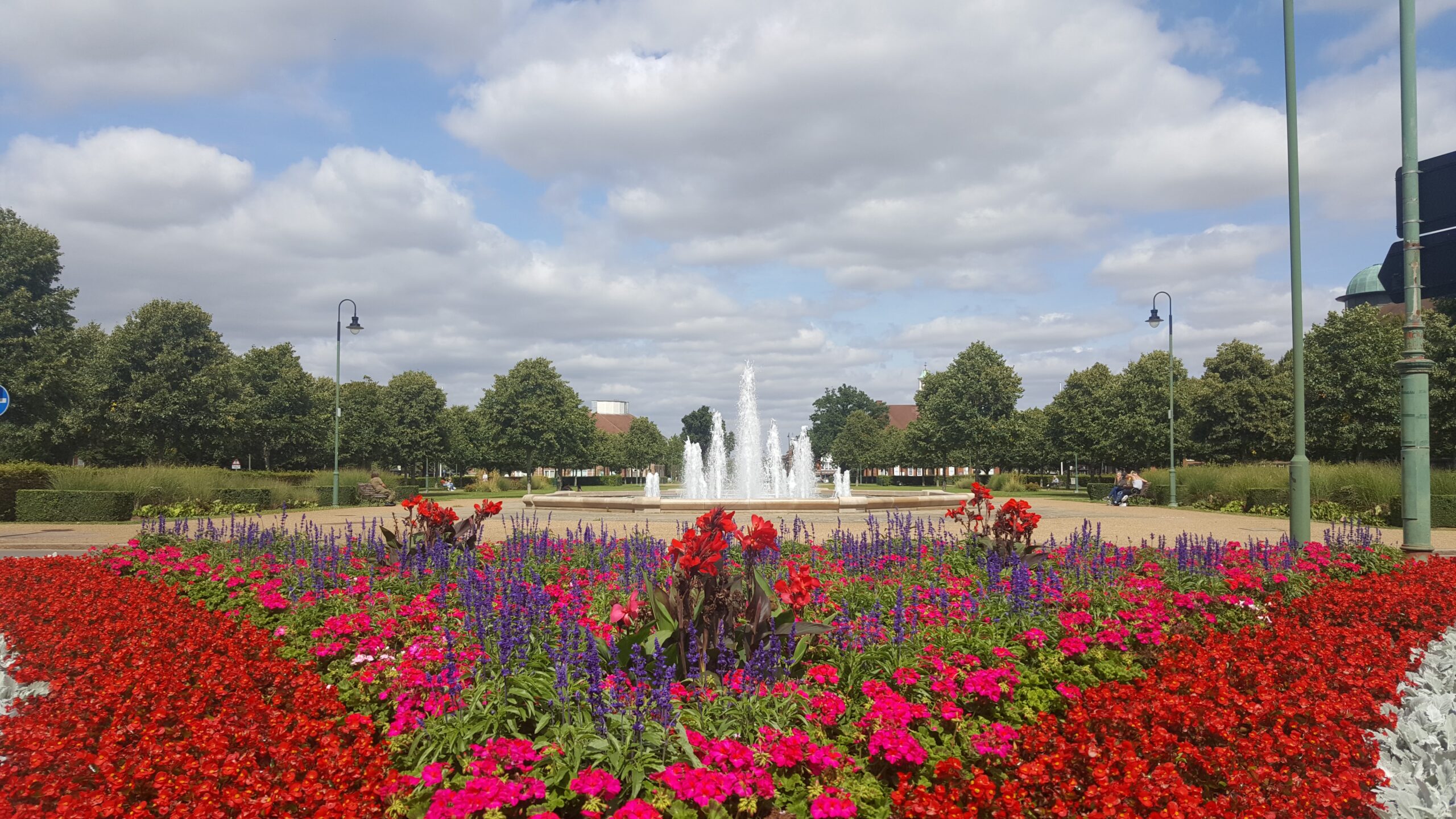 local fountain and flowers