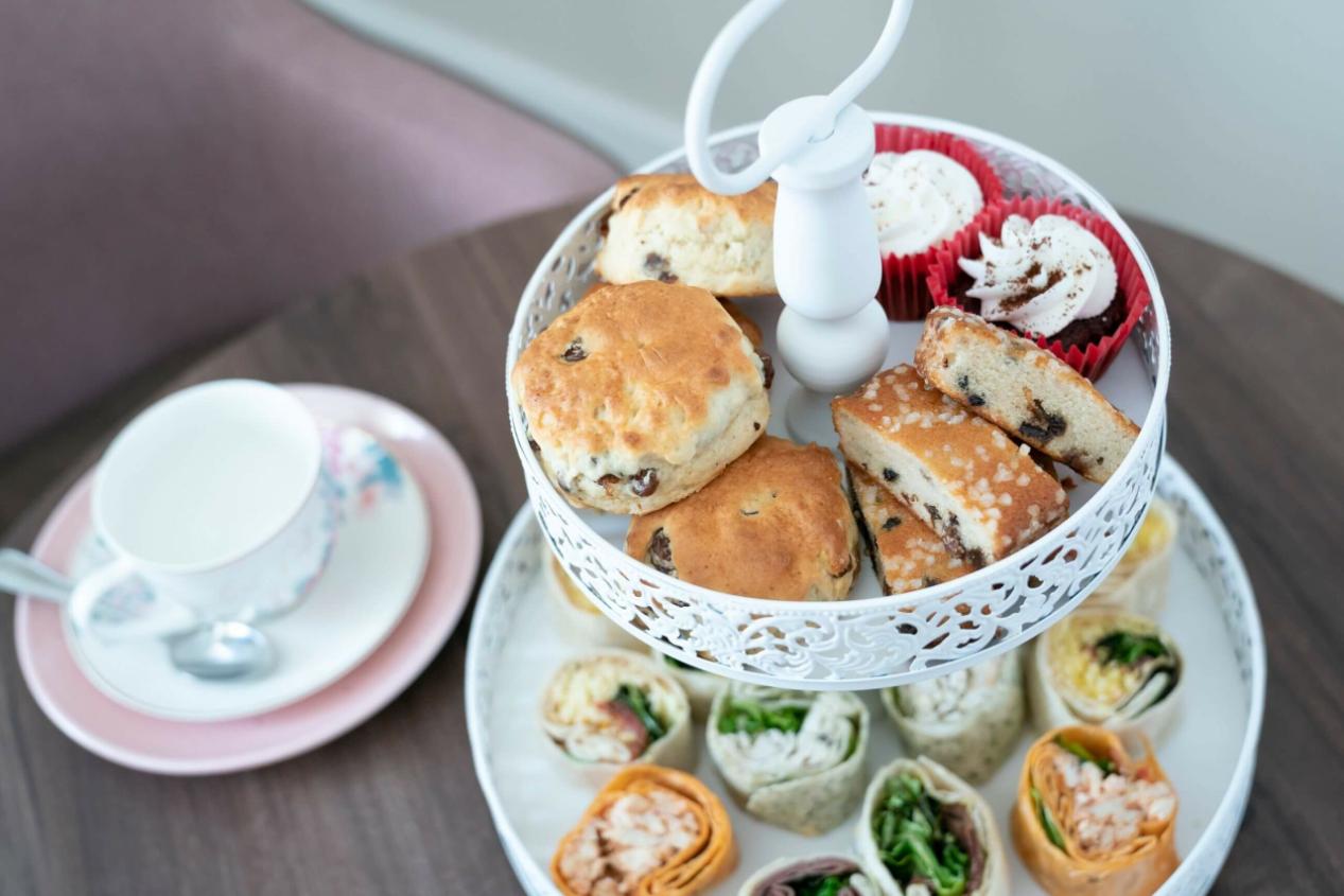scones and afternoon tea on a stand