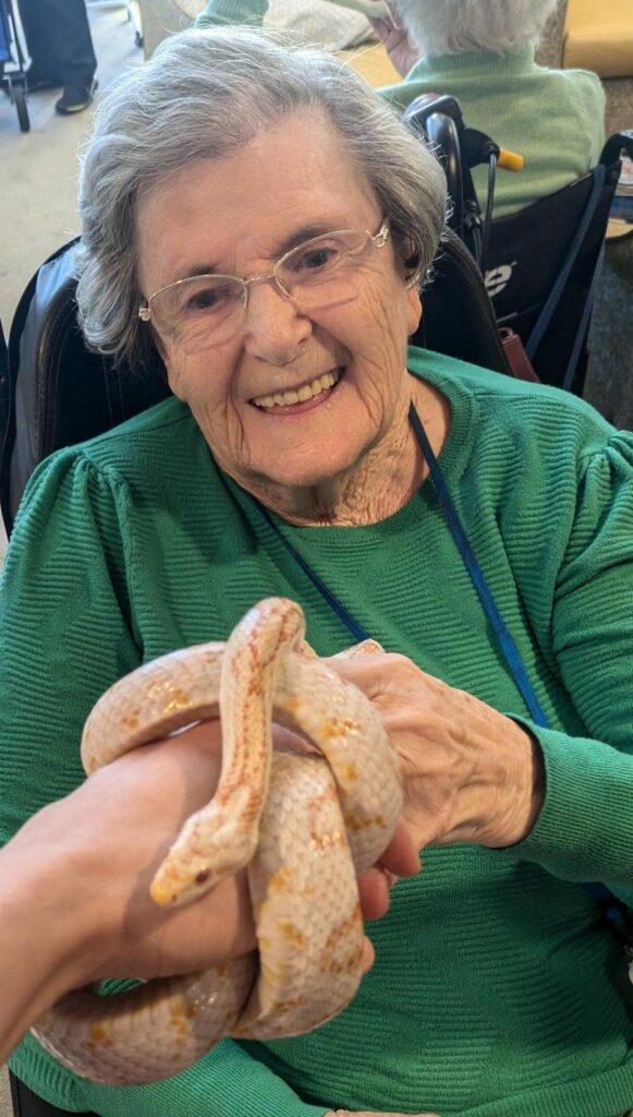 resident stroking a snake