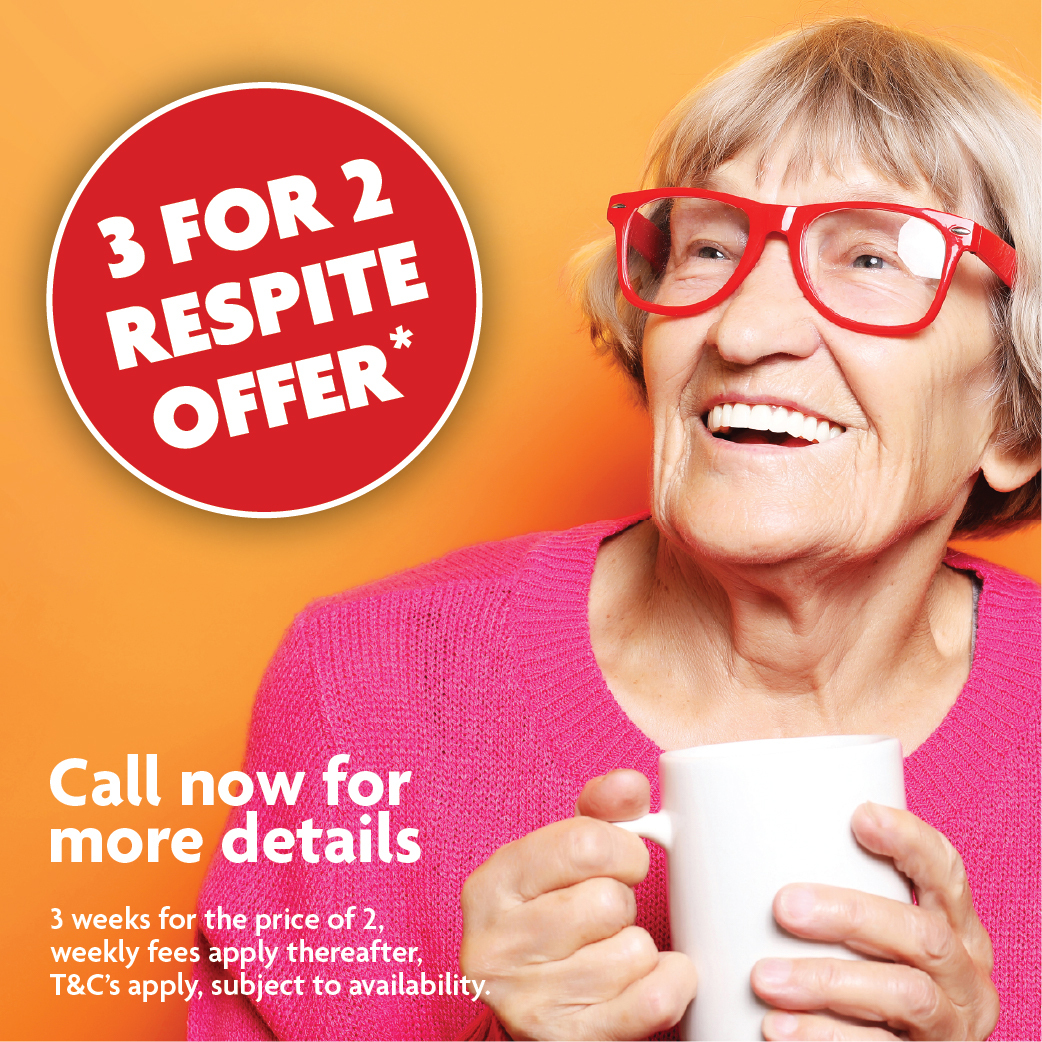 3 for 2 respite care banner with lady in pink jumper